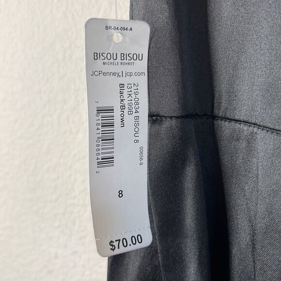 Bisou Bisou Black Satin Wiggle Cocktail Dress Beaded Strap 2000s Dead Stock - Picture 4 of 12